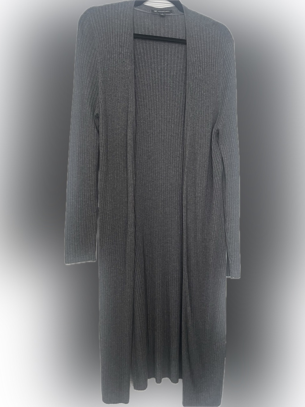 INC International Concepts Charcoal Ribbed Open Duster